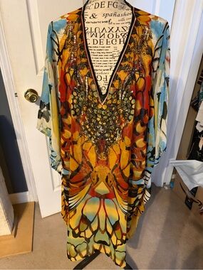 Midnight Velvet Multicolor Abstract Print Blouse in Yellow, Orange & Aqua